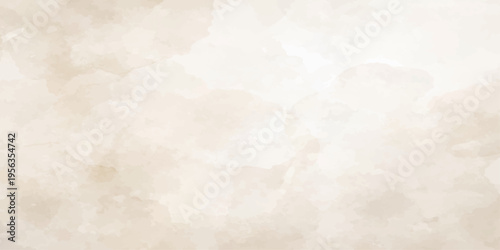 Abstract watercolor background featuring white clouds on a stained vintage paper texture with a worn beige grunge design and aged antique parchment pattern