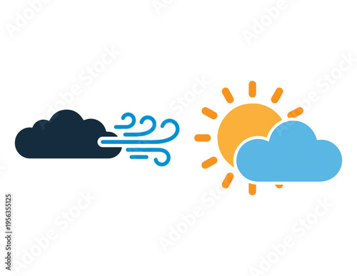 Contrast of stormy and sunny weather conditions illustrated
