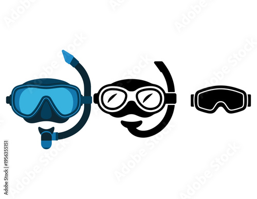 Three types of scuba and swimming goggles 