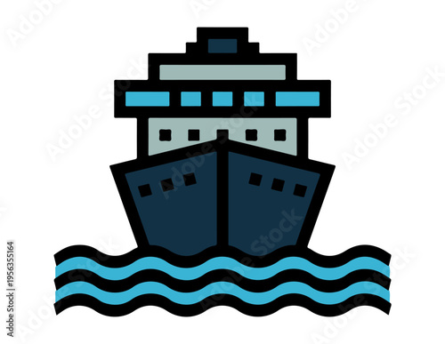 Modern cruise ship sailing on calm blue waves under a clear sky