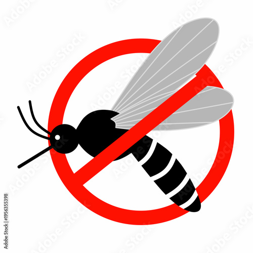 Prohibition sign with mosquito icon symbolizing anti malaria