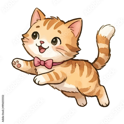 Cute happy cartoon kitten sitting and smiling