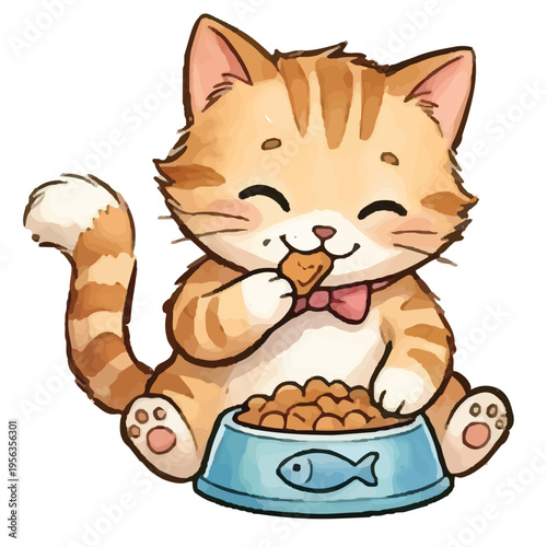 Cute happy cartoon kitten sitting and smiling