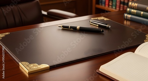 Leather desk blotter pad writing surface brass corners classic office desk organization accessory