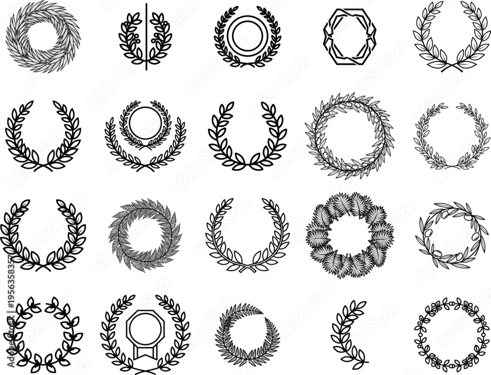 Obraz premium A collection of various laurel wreath designs