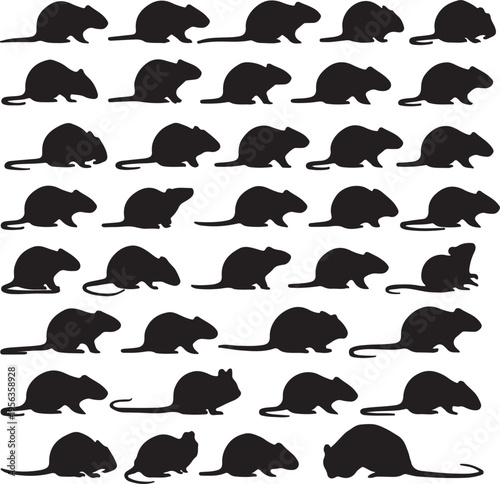 Collection of diverse mouse silhouettes in various poses and orientations