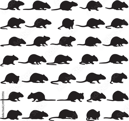Collection of various rat silhouettes in different poses and sizes
