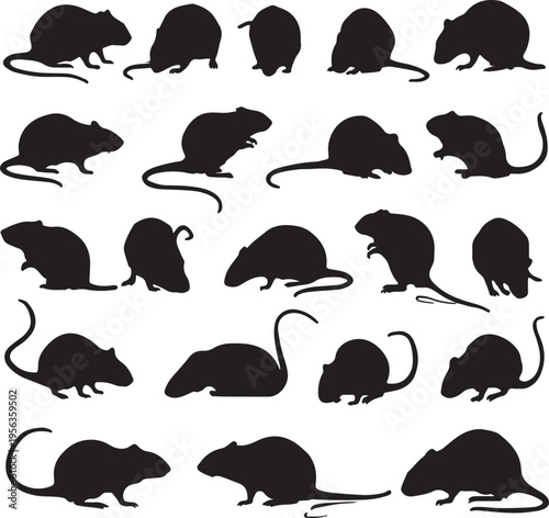 Collection of diverse mouse silhouettes in various poses and orientations