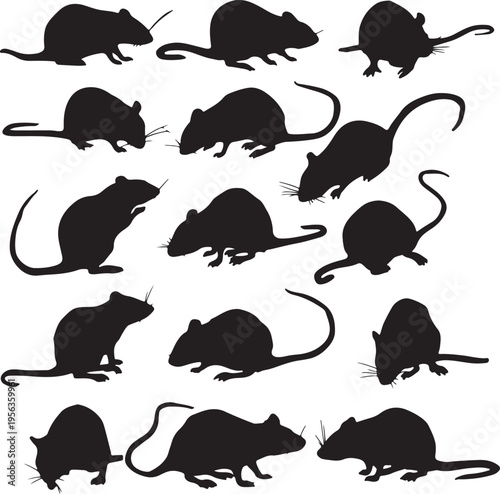 Collection of various rat silhouettes in different poses and orientations