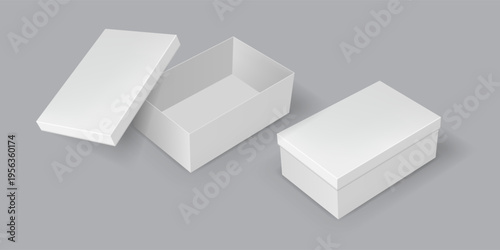 Mockup of white empty open and closed shoes box