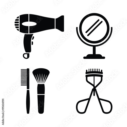 Styling tools a hair dryer mirror brushes and eyelash curler