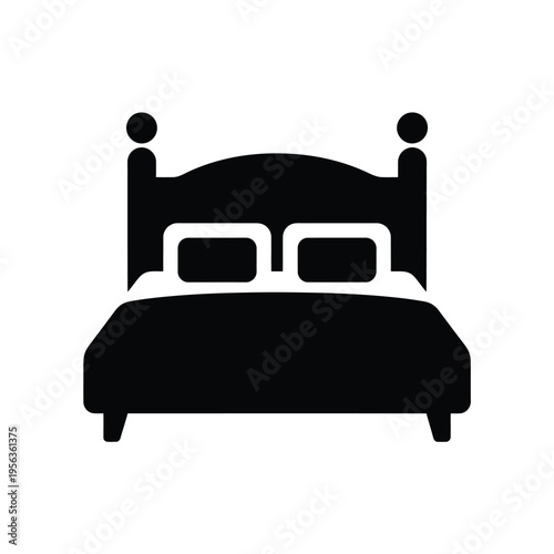 Simple black silhouette of a bed with a headboard and pillows