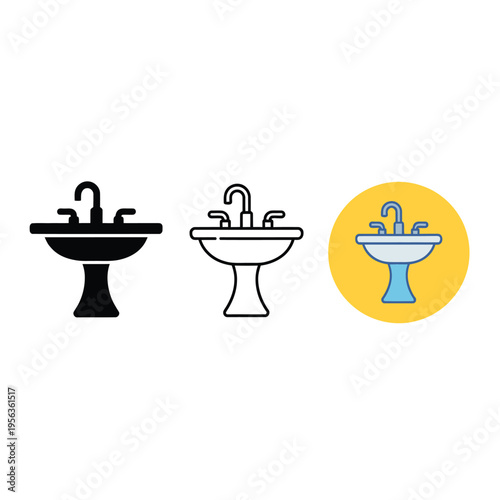 Three variations of a bathroom sink shown in different styles