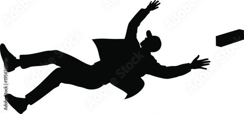 Falling man silhouette, accident concept, person dropping object, workplace hazard, danger illustration, emergency situation, safety awareness, risk prevention, dramatic motion, unexpected event