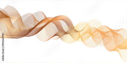abstract golden wave lines on white background. Abstract frequency sound wave lines and technology curve lines background. Black stripes on a white background. Set of wavy lines. Multiple line waves.