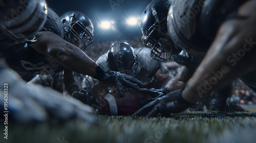 Goal line stand pile up at yard line drama football tackle scrum gritty stadium lights intense
