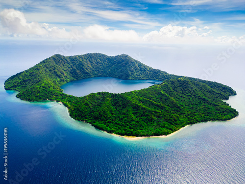 Bild auf Leinwand Aerial View of Satonda Island Saltwater Crater Lake and Coral Reefs in Indonesia