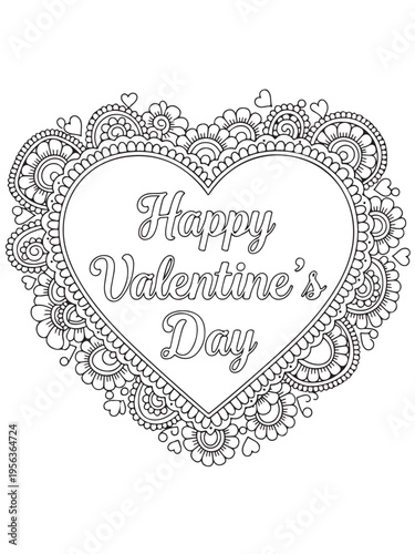 Valentine s day greetings pattern in mehndi coloring page