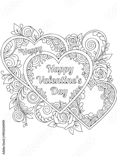 Valentine s day greetings pattern in mehndi coloring page