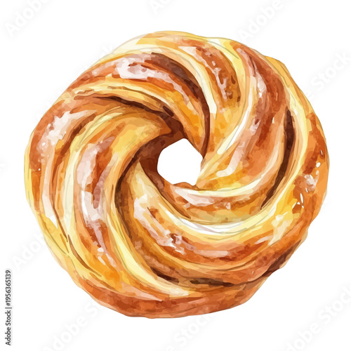 Danish Pastry, watercolor illustration featuring playful movement and lively expressions, isolated on a white background.