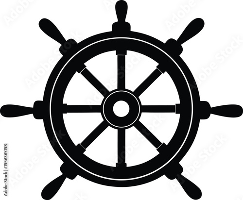Nautical ship steering wheel boat helm isolated vector icon
