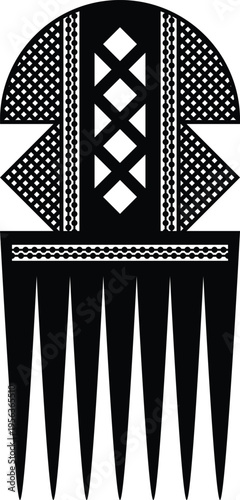 African Vintage Hair Pick Silhouette - Vector Design Illustration
