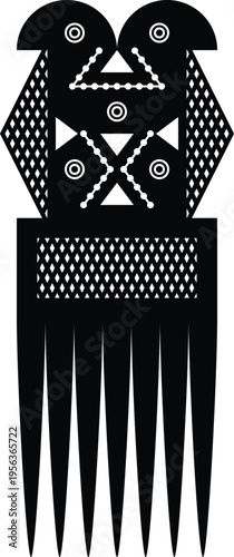African Vintage Hair Pick Silhouette - Vector Design Illustration
