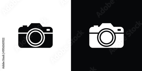 Black and white camera on split color background symbol 1