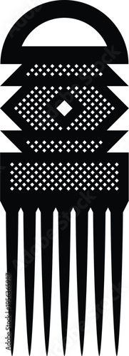 African Vintage Hair Pick Silhouette - Vector Design Illustration
