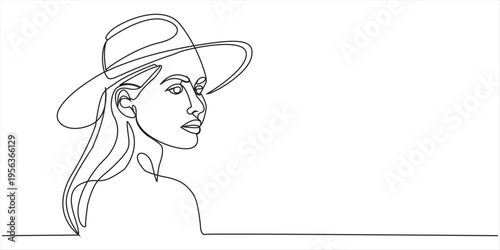 minimalist line art woman in hat