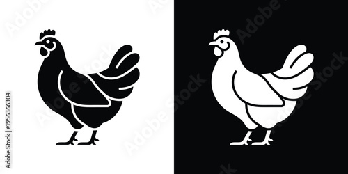 Black and white chicken silhouettes on contrasting backgrounds 2