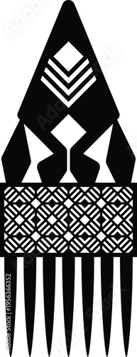 African Vintage Hair Pick Silhouette - Vector Design Illustration

