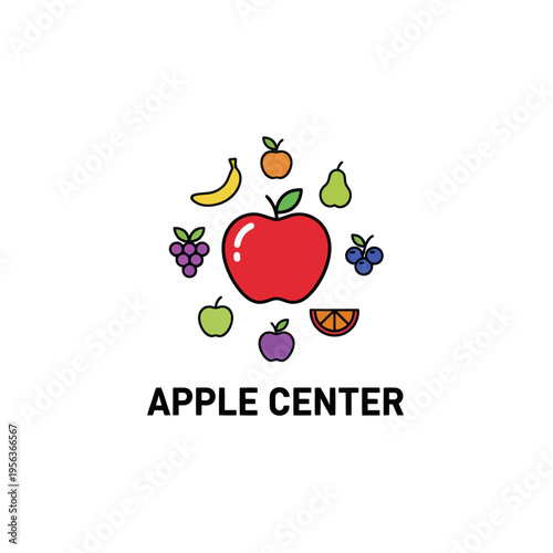 Colorful Fruit Collection around a Large Apple