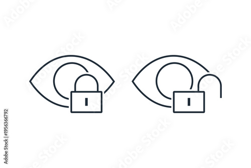 Close open viewing access. Control over surveillance or viewing of information. Vector linear icon isolated on white background. Invitation