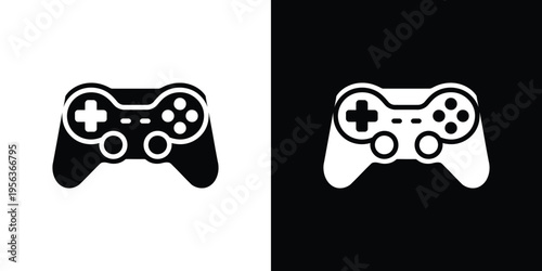 Black and white game controllers on split background