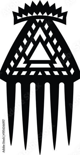 African Vintage Hair Pick Silhouette - Vector Design Illustration
