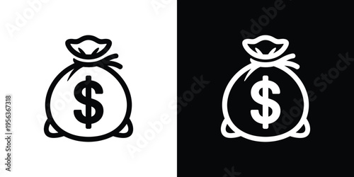 Black and white money bag with dollar sign symbol currency