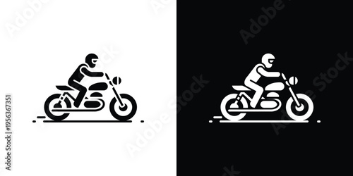 Black and white motorcycle rider silhouettes on contrasting backgrounds