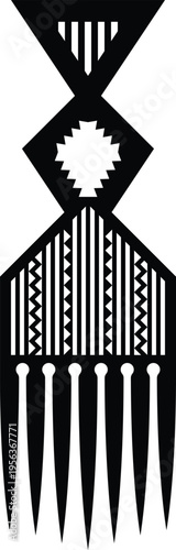 African Vintage Hair Pick Silhouette - Vector Design Illustration
