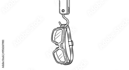 Minimalist Line Art of Safety Goggles Hanging on a Hook, Personal Protective Equipment (PPE) Illustration for Industrial Workplace and Laboratory Safety