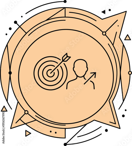 Line art of a target with an arrow and a human silhouette with an arrow  business concept for goal and audience targeting
