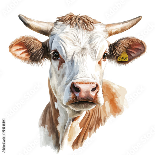 Cow, watercolor artwork with bold brush accents and dynamic composition, isolated on a white background.