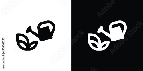 Black and white silhouette watering can with leaves