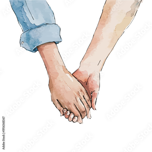 watercolor of Couple Holding Hands illustration graphic, isolated on a white background.