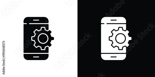 Black and white smartphone with gear on screen mobile