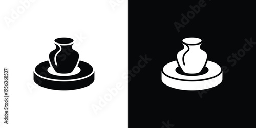 Black and white vase on pottery wheel ceramic