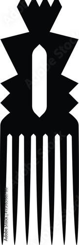 African Vintage Hair Pick Silhouette - Vector Design Illustration
