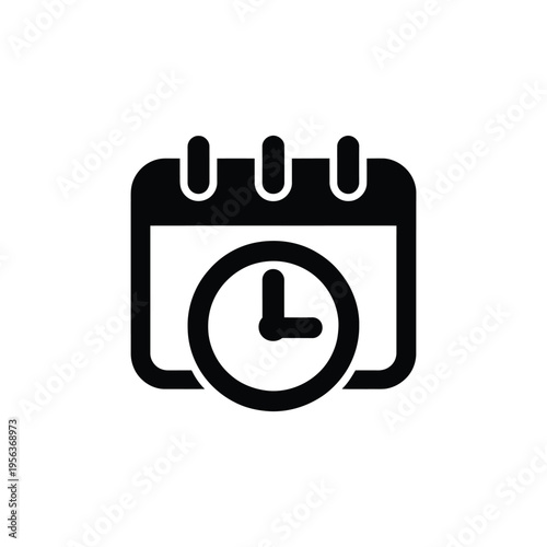 Black calendar with clock symbol white