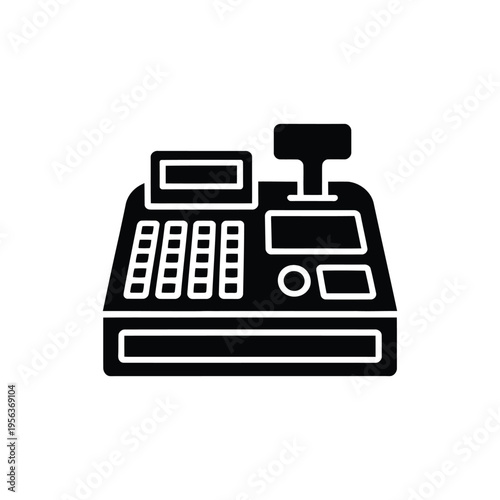 Black cash register with white outline on white background