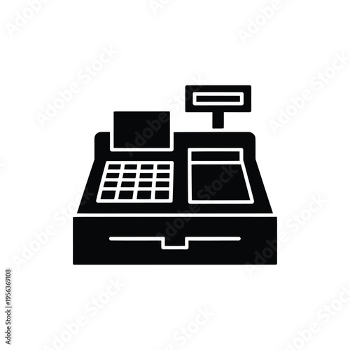 Black cash register with white outline on white background 1